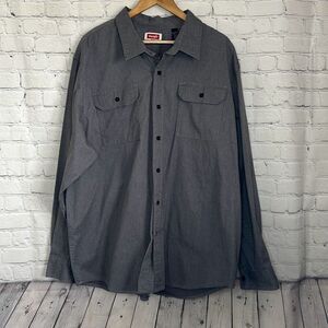 Wrangler Mens Size  2XL Relaxed Fit Button‎ Up Shirt Chambray Gray